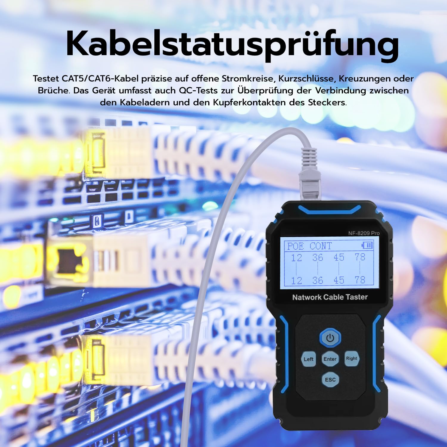 Mcbazel Netzwerk Kabeltester mit POE/NCV, Kabellängenmessung, Port-Blitz, Kabel Tracker