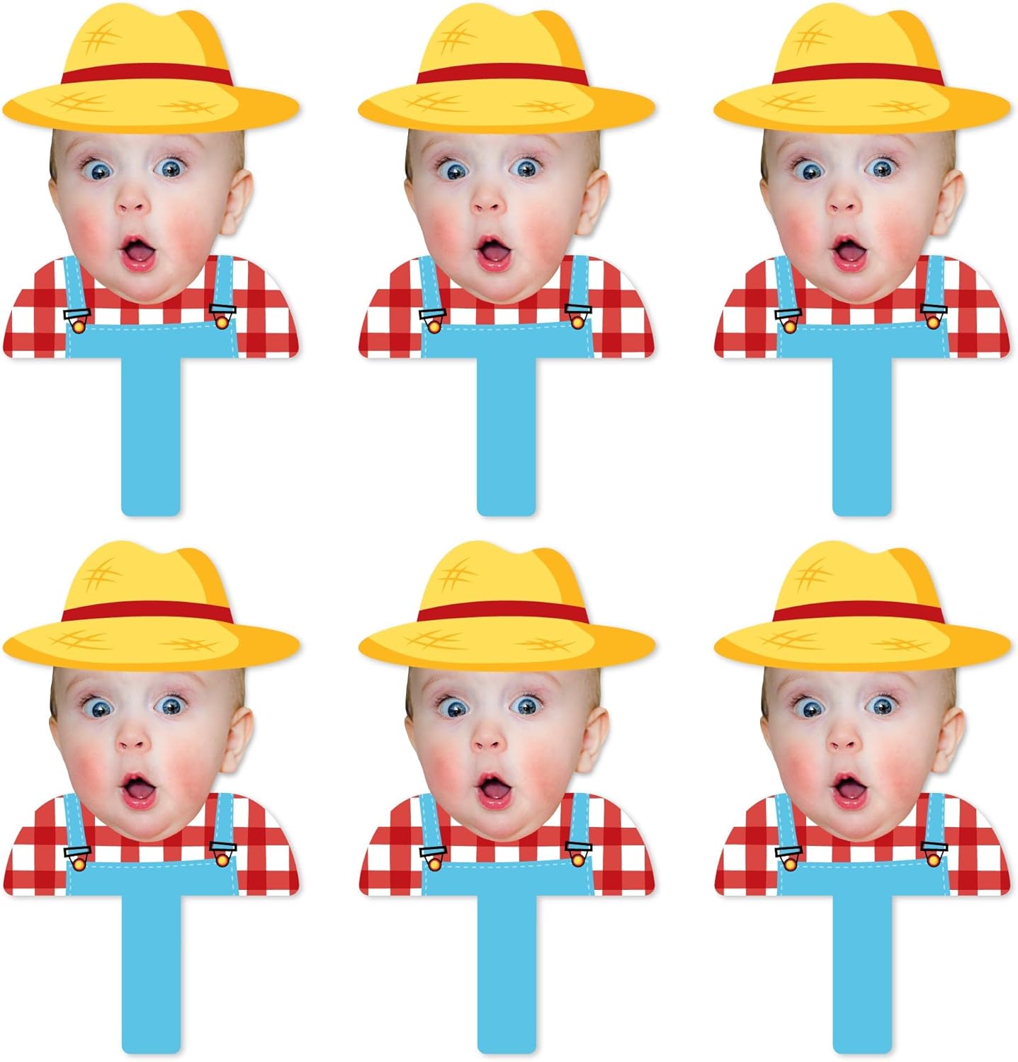 Big Dot of Happiness Custom Photo Farm Animals - Head Cut Out Photo Booth and Fan Props - Fun Face Cutout Paddles - Set of 6