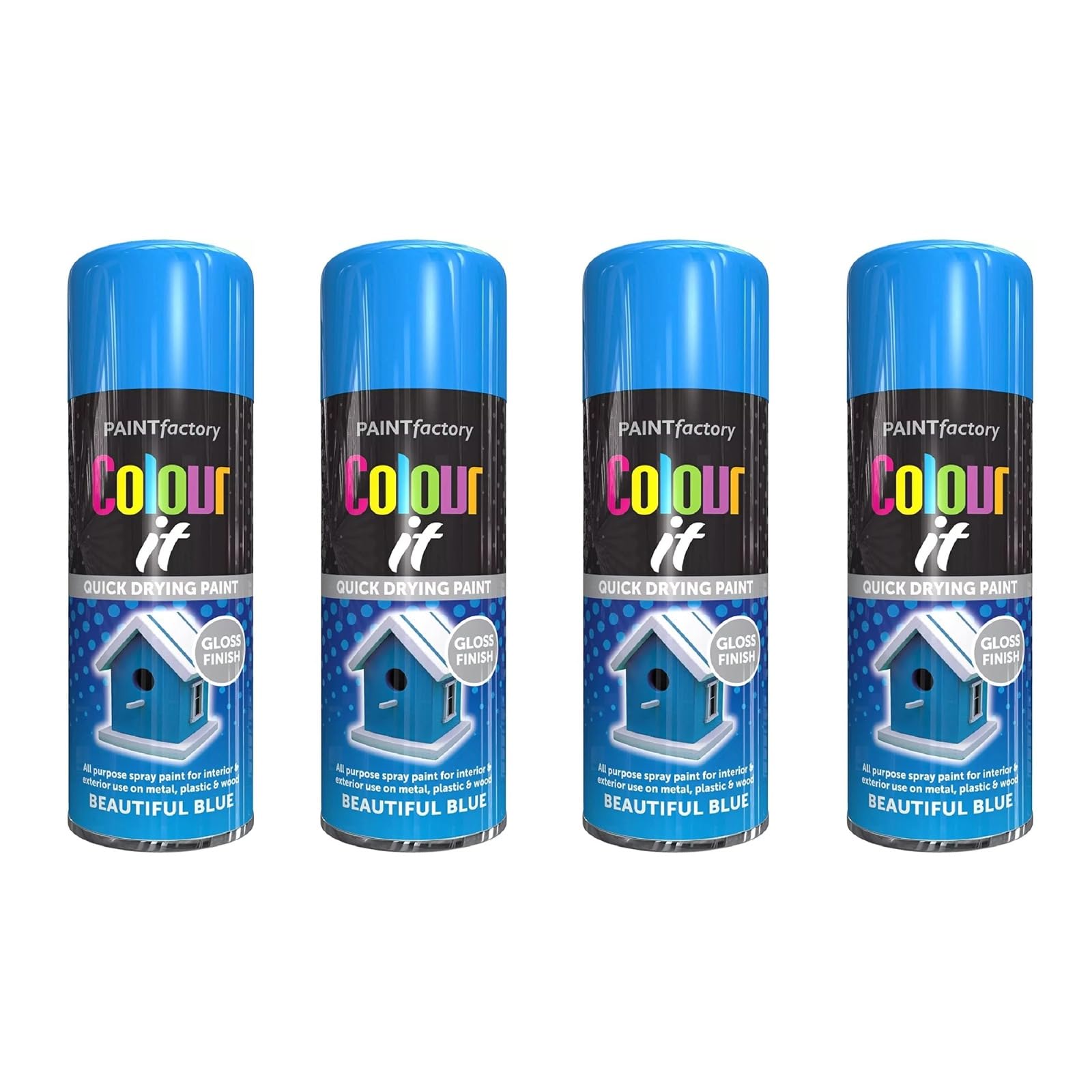 Ysamax 4Pcs All Purpose Blue Gloss Spray Paint, Quick Drying Formula, Long-Lasting, Weather-Resistant Properties, Aerosol Form, Versatile Uses, 250Ml, (4Pcs)