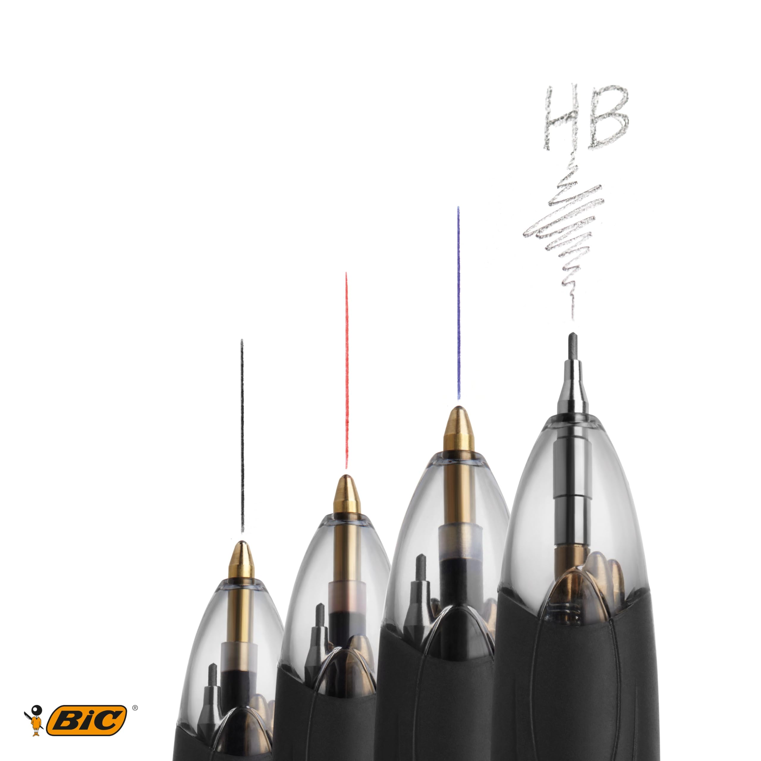 BIC 4 Colori, Penna Multicolore con Matita Grafite, Penna a Sfera a Scatto con 3 Inchiostri (Nero, Blu, Rosso) e 1 Matita Meccanica HB, Scuola Cancelleria Ufficio