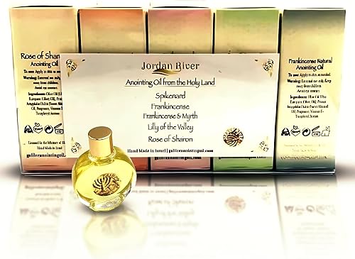 Aceite de unción para oración – 5 botellas de aceite sagrado de 0.5 fl oz de Jerusalén – Rosa de Sharon, Spikenard, lirio de los valles, mirra,
