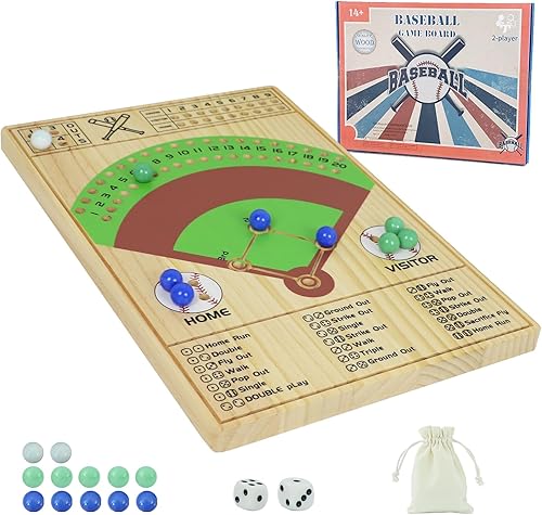 Medikaison Juego de mesa de dados de béisbol, dados de madera maciza y mármol, divertido juego de mesa de batalla doble para adultos, familia,