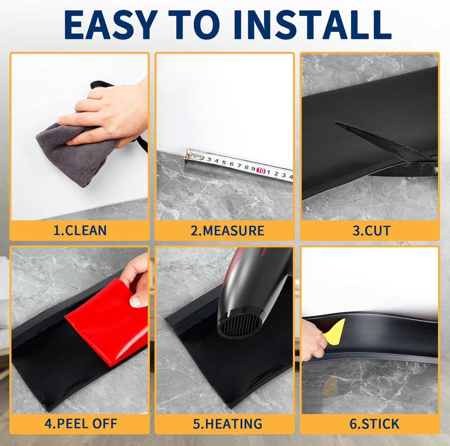 Flexible Baseboard Molding Trim 4 Inch Self-Adhesive Vinyl Wall Base Peel and Stick Cove Base Rubber Wall Baseboard Moulding Trim (20Ft, Black) - Image 6