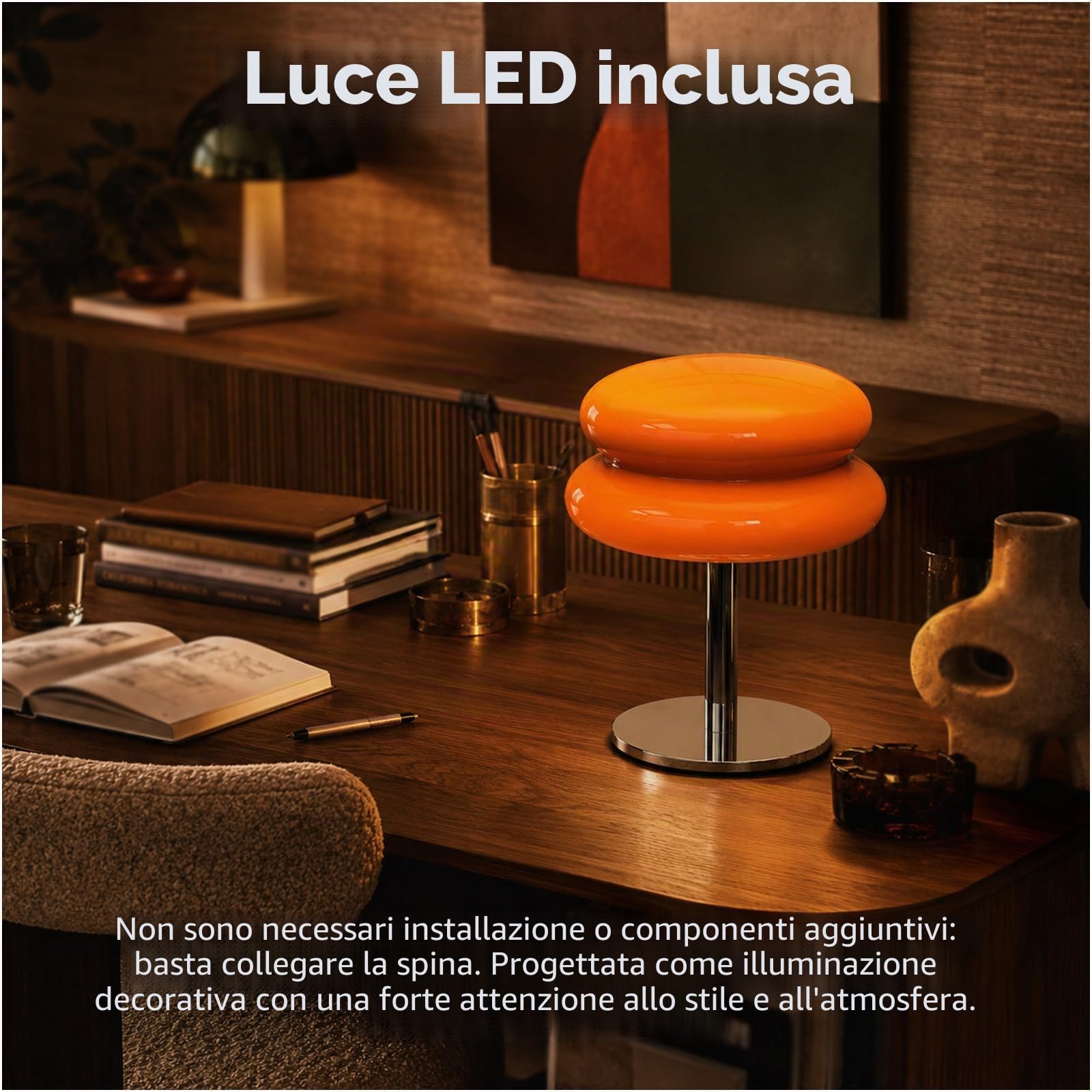 MMOBIEL Lampada a Fungo Arancione Lampada da Tavolo Mid Century con luce LED Dimmerabile con Cavo – Per Camera da Letto, Soggiorno, Decorazione Casa & Interni – In Vetro, Luce Calda & Atmosfera