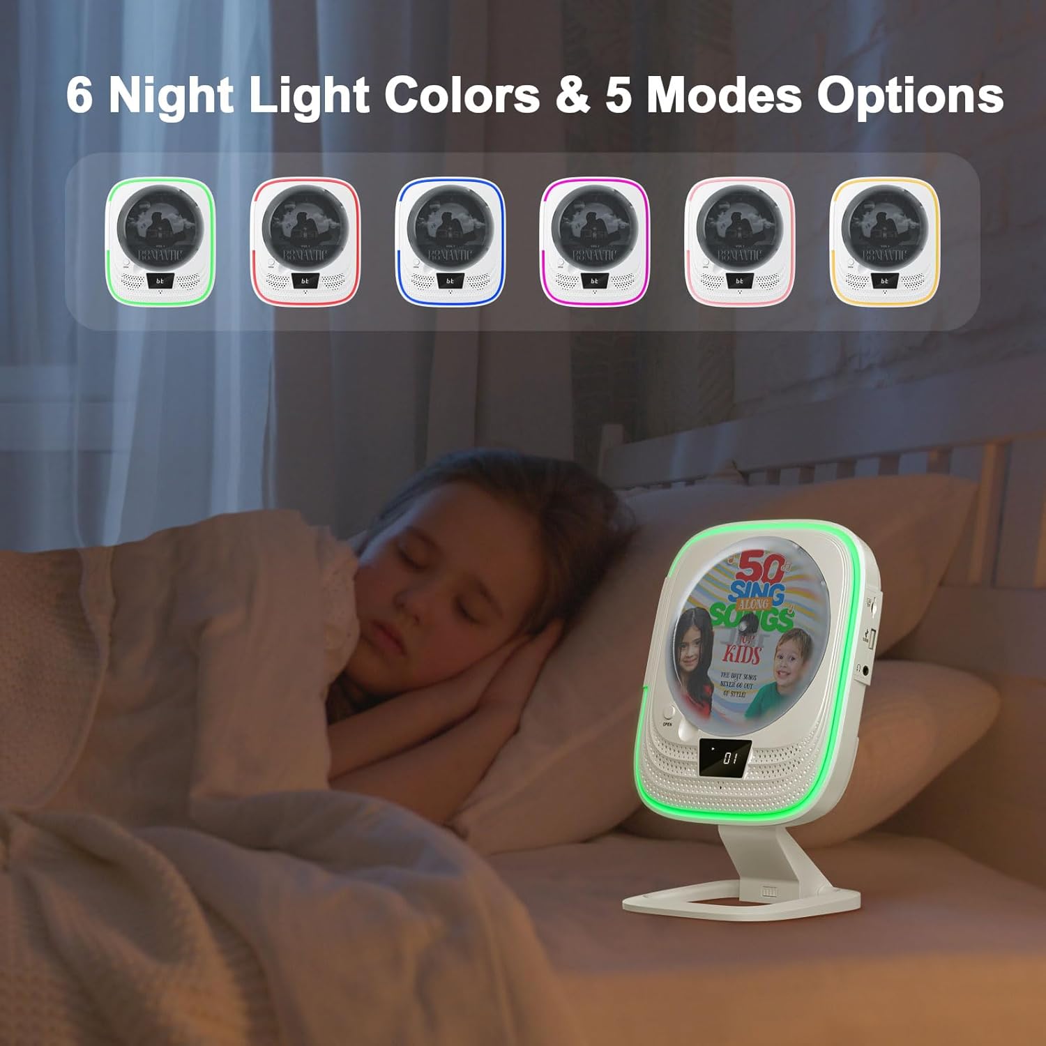 Portable Bluetooth 5.0 CD Player Boombox HiFi Stereo Speakers, FM Radio with Remote Control, LED Lights, TF/USB, Headphone Jack