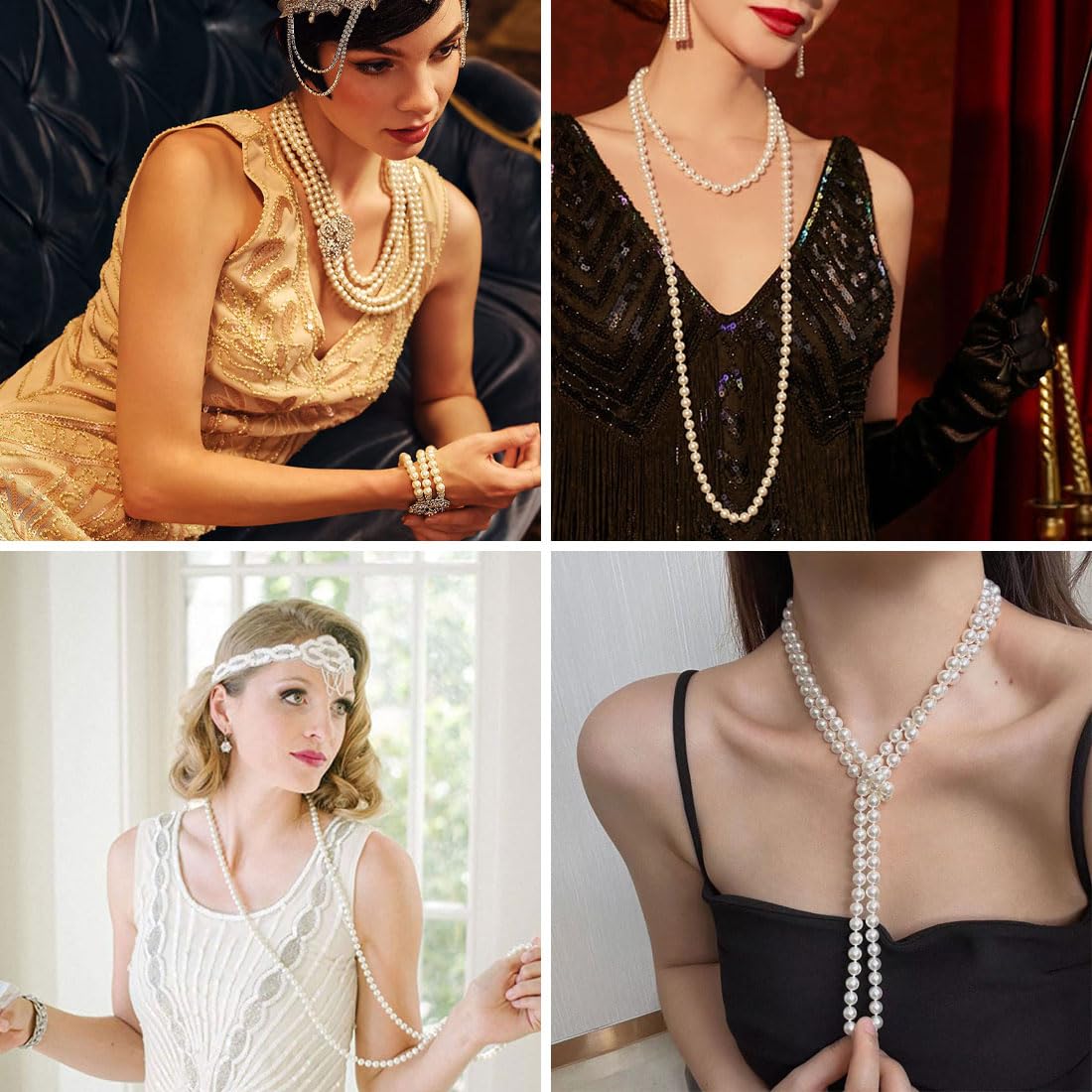 TSHAOUN Collana di Perle del 1920 - Girocollo Elegante di Perle di Imitazione Rotonda, Maglione Artificiali Donna