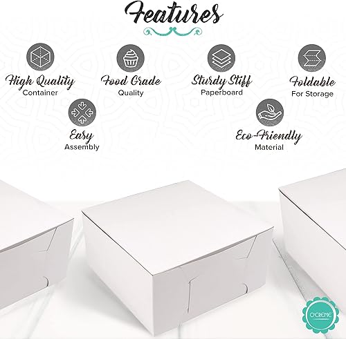Miniatura 2 de O'Crème - Cajas de pastelería blancas para pasteles, cajas de pastelería de 14 x 14 x 5 pulgadas, cajas de papel kraft para guardar y mostrar tus