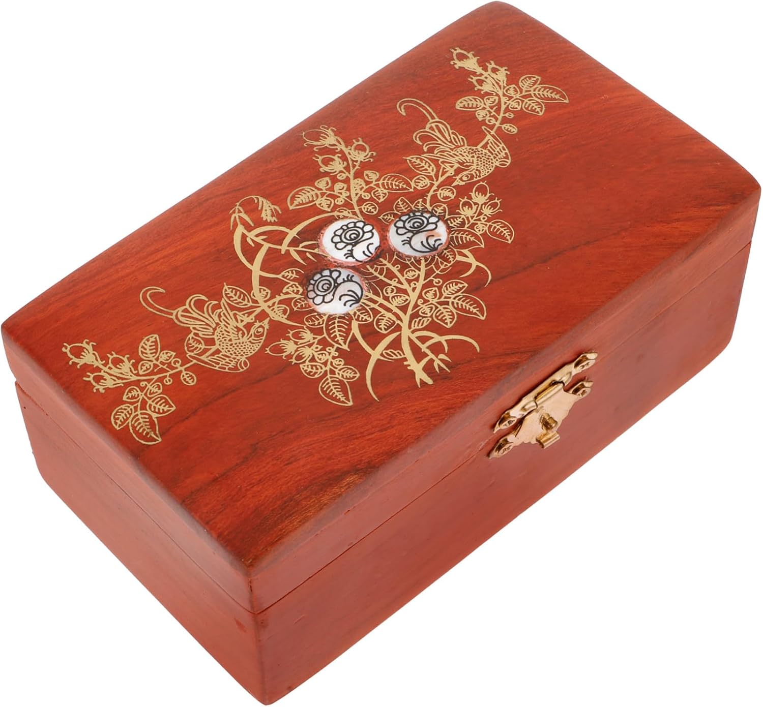 Mobestech Vintage Wooden Jewelry Box Lid Retro Keepsake Chest Decorative Storage Organizer for Rings Earrings and Trinkets for Home Decor