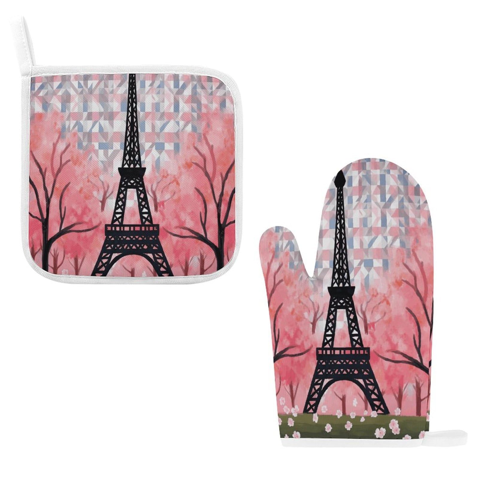 Eiffel Tower Pattern Oven Mitts and Pot Holders Sets