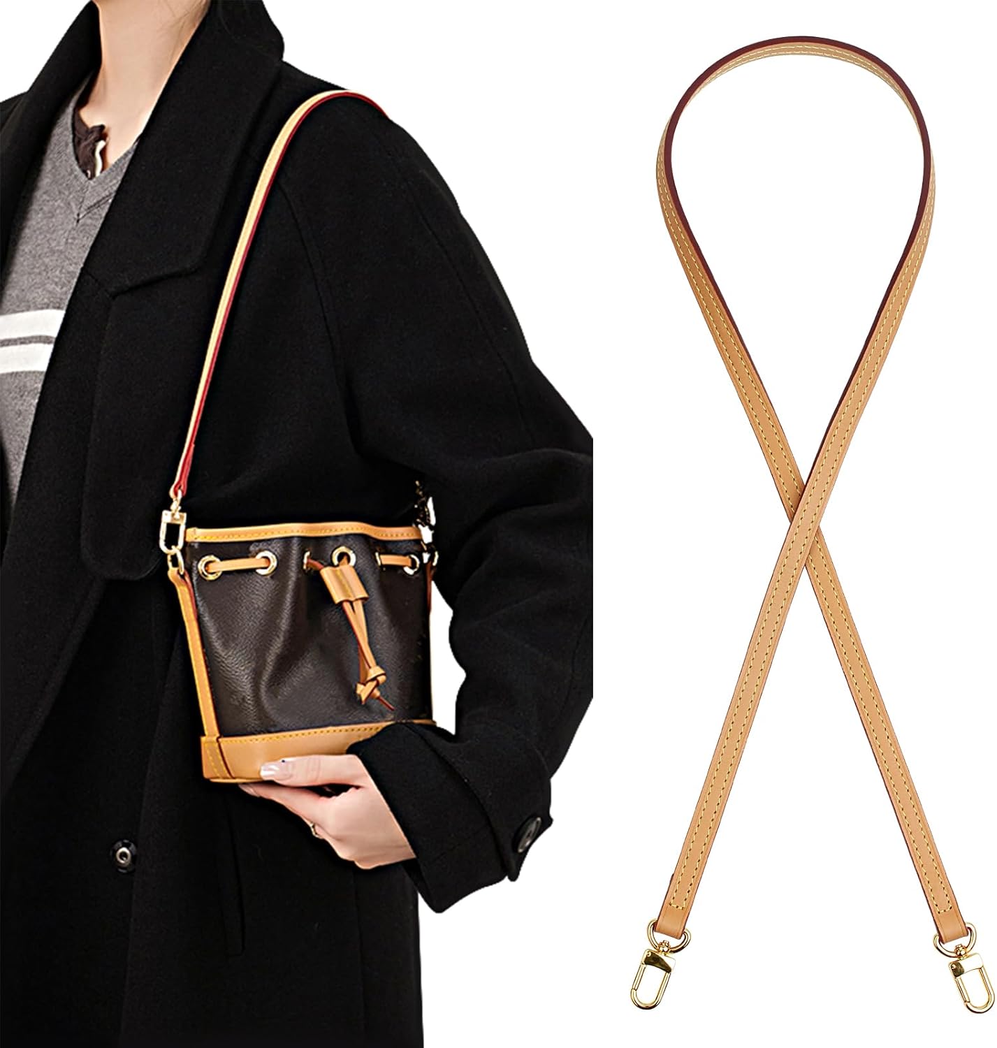 Genuine Vachetta Leather Strap for Bag,Shoulder Purse Strap Replacement Fot for Félicie Pochette (BEESWAX-Width:0.43in&Length:35.4in,Double Buckles)