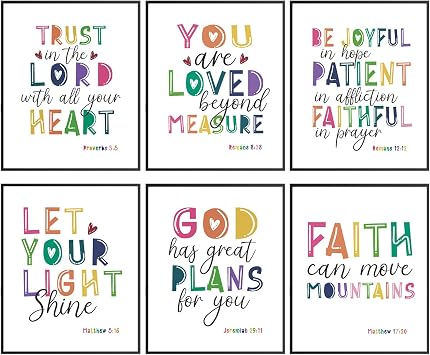 Bible Verse Wall Art - Christian Wall Decor for Kids Bedrooms, Psalms Proverbs Quotes, Religious Gifts