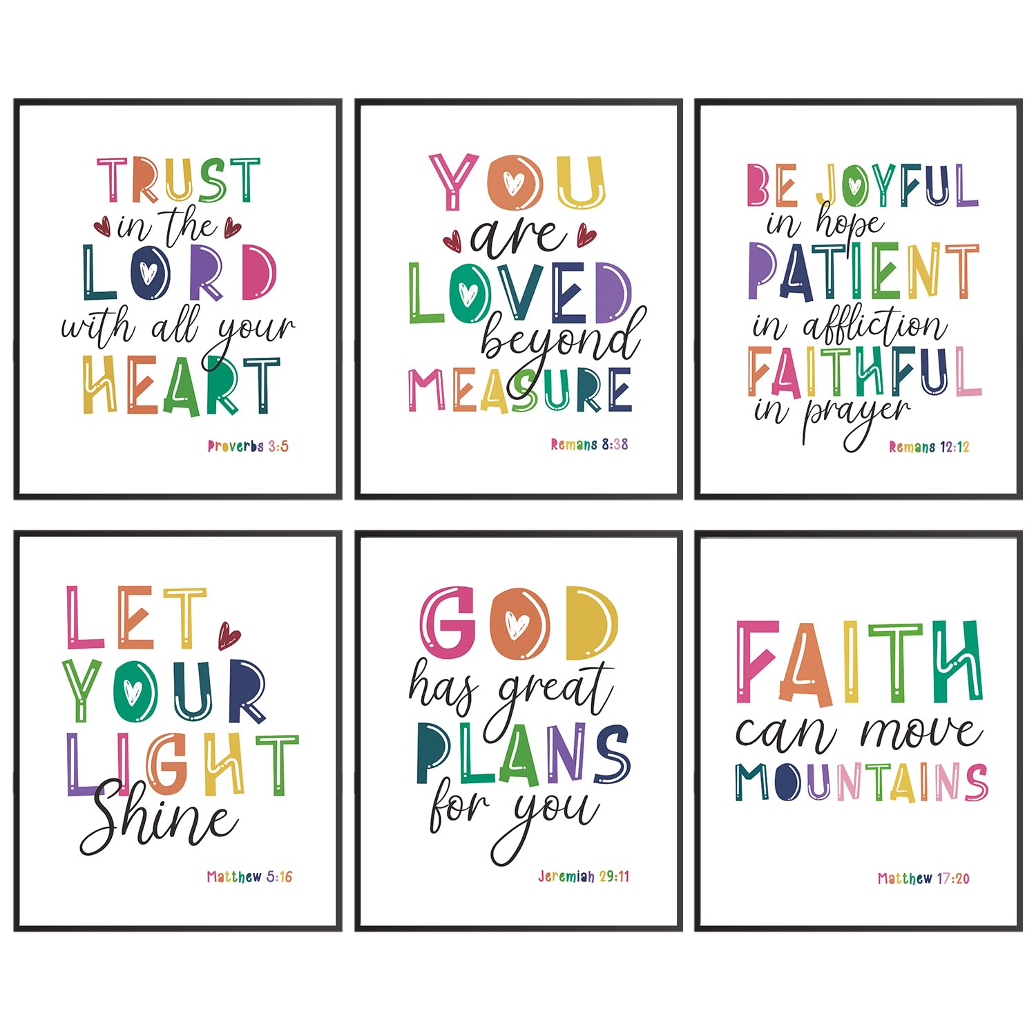 Bible Verse Wall Art - Christian Wall Decor for Kids' Bedrooms, Psalms Proverbs Quotes, Religious Gifts