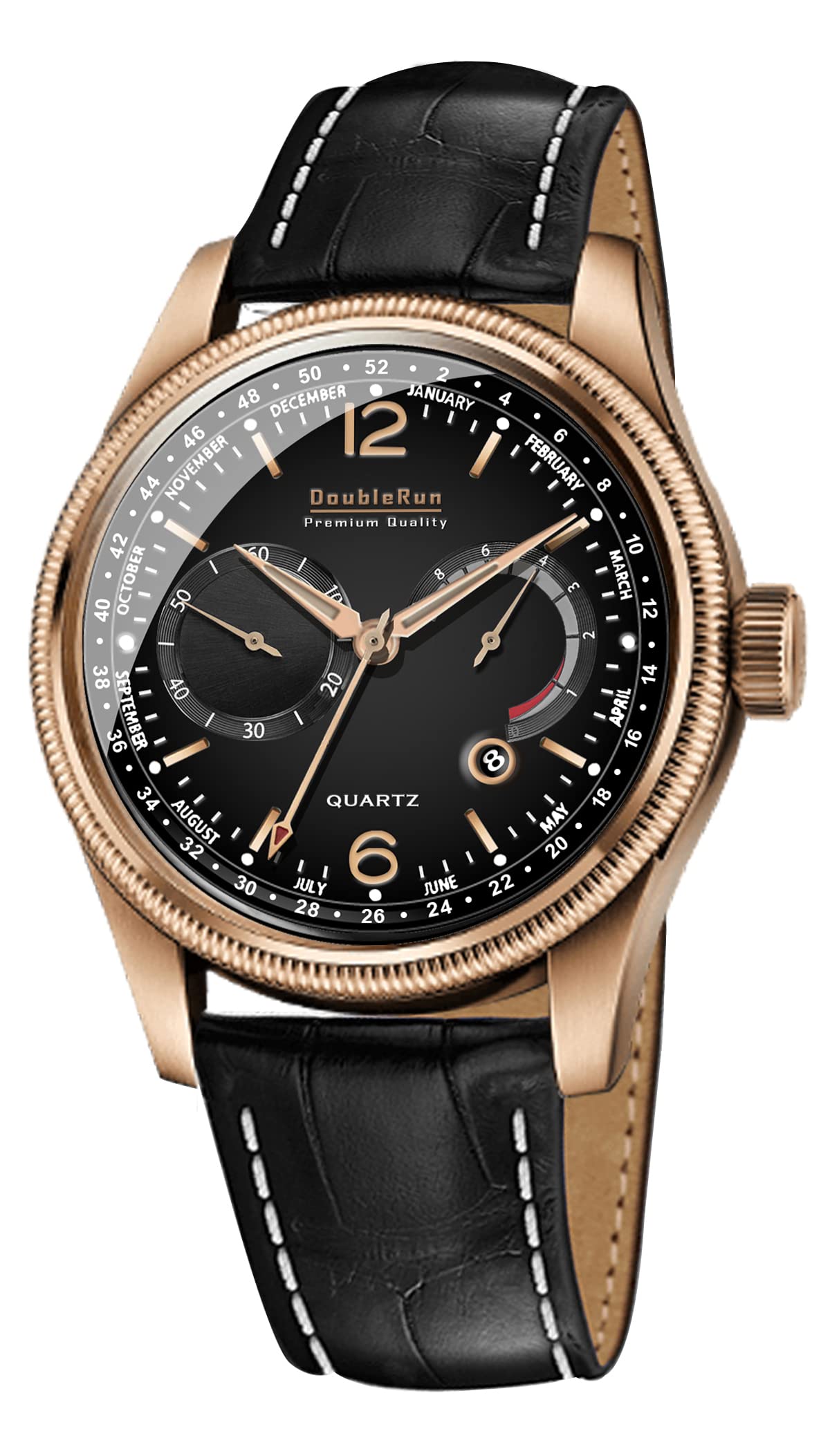 Doublerun DD4_8015 3D Glass Date Display Leather Strap Analog Watch - for Men (Black) (B0B3QR7QYG) Amazon Price History, Amazon Price Tracker