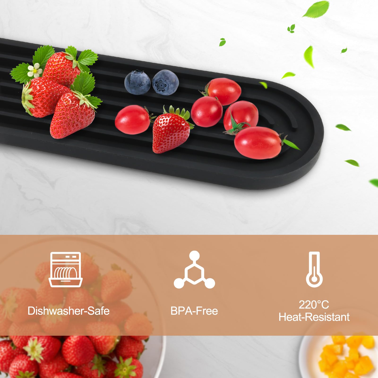 JIANGZHIB Narrow Bar Mat, Black Dish Drying Mat, Extended Dish Drying Mat, Silicone Tableware, 43 x 7.8 cm - Image 4