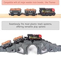 Vista 4 de Tren motorizado para pista de madera, tren de control remoto con conexión magnética, locomotoras operadas por batería para niños pequeños