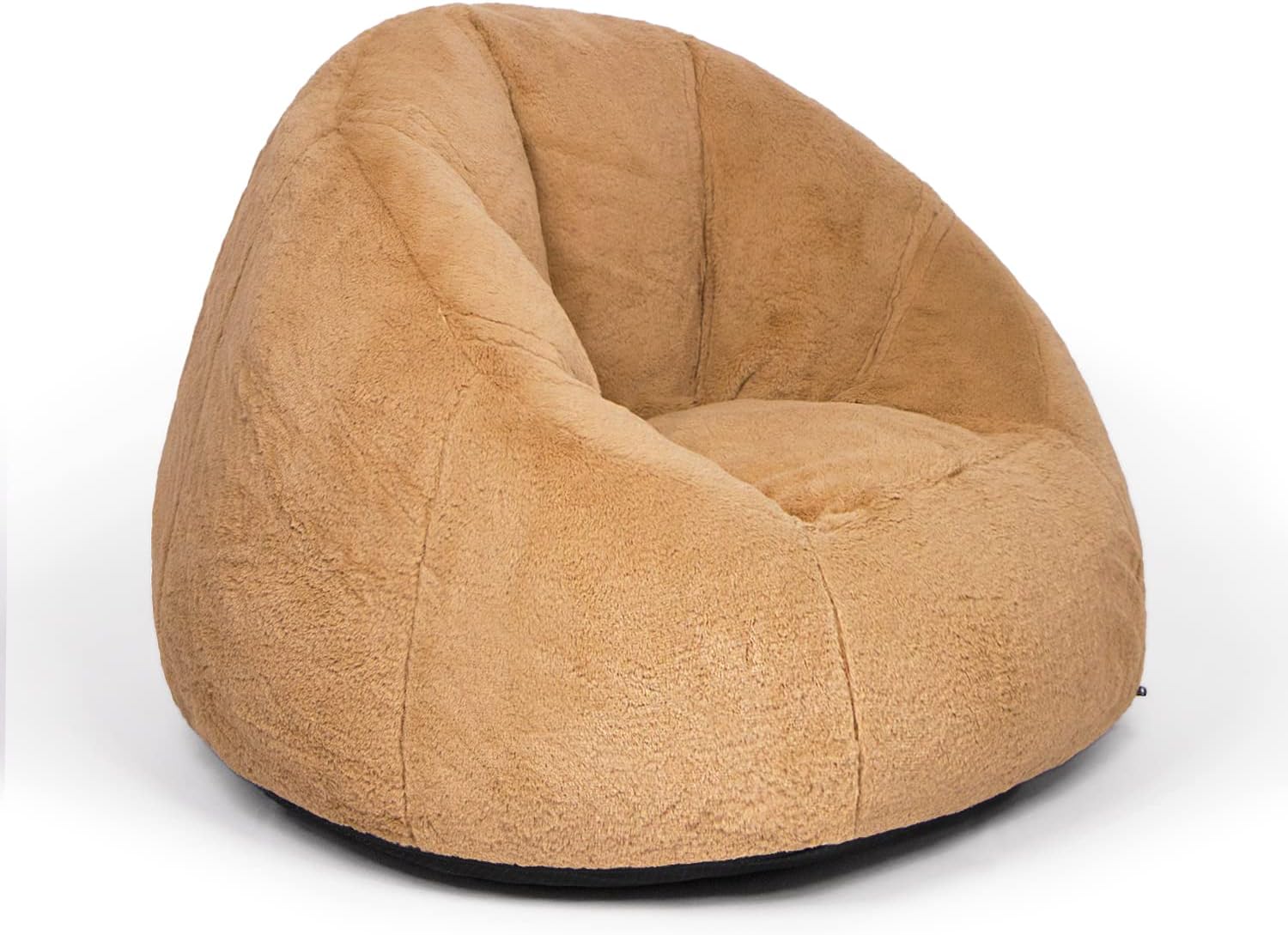 N&V Small Bean Bag Chair for Kids, Children Mini Bean Bag Sack, Foam Filling, Includes Removable and Machine Washable Cover, 27in, Soft Faux Fur (Brown)