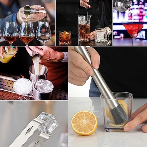 Miniatura 5 de Esmula Juego de coctelera de 8 piezas, kit de barman de acero inoxidable, kit profesional de mezcla de Martini, juego de herramientas de bar