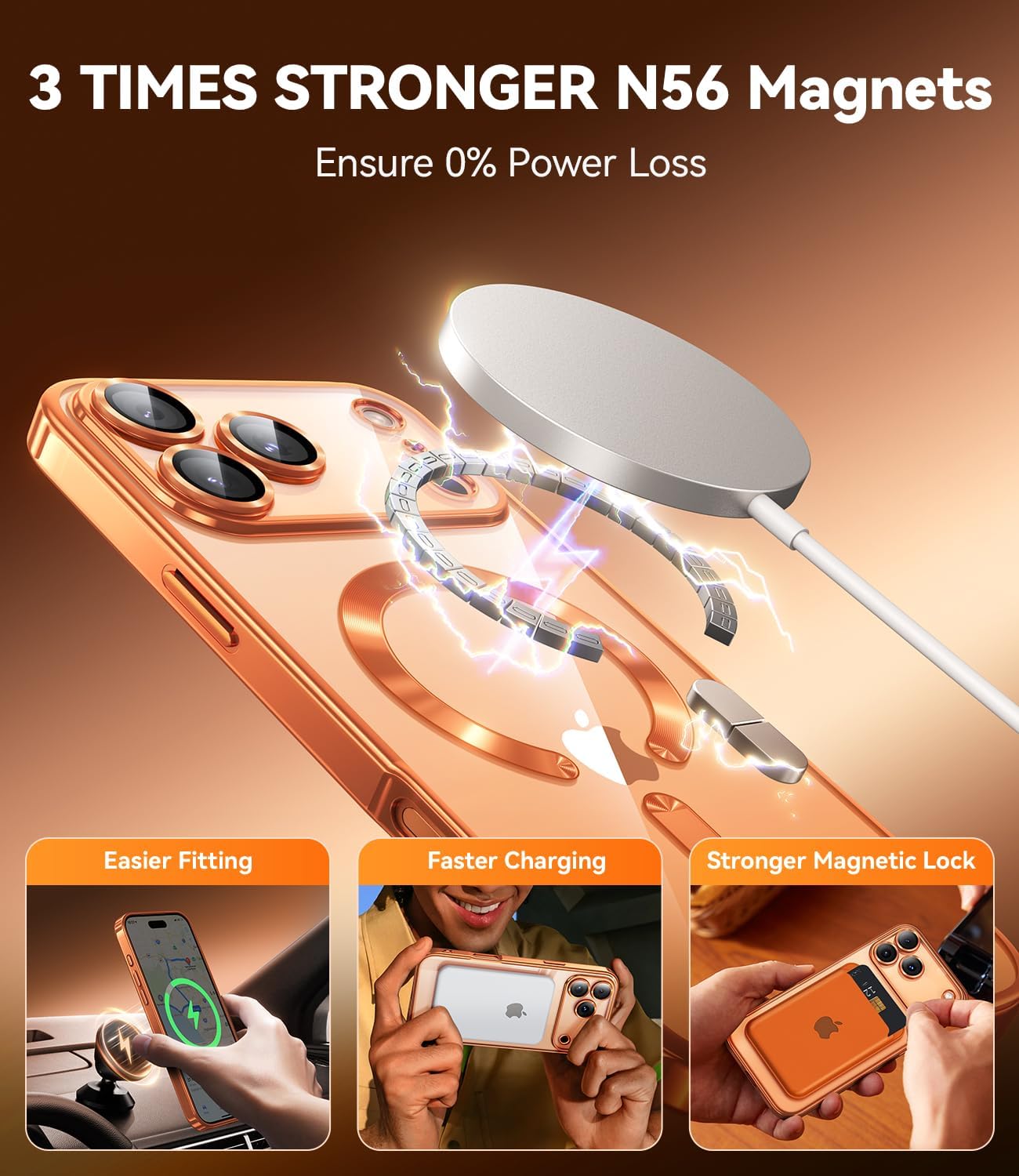 JUESHITUO for iPhone 17 Pro Max Case with Full Camera Lens Protector(Compatible with MagSafe)(Shockproof Military Grade Drop Protection) 1X Screen Protector, Case for iPhone 17 Pro Max, Cosmic Orange - Image 3