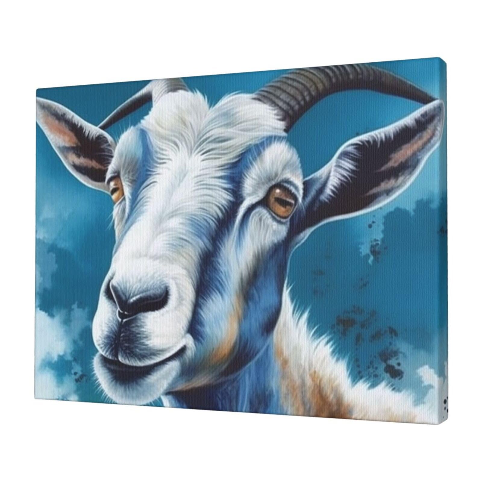 FodPand Canvas Wall Art for Living Room Wall Decor 12"x16" Modern Artwork Painting Pictures Hanging Canvas Prints Blue Goat Print Aesthetic Wall Art for Bedroom Bathroom Office Wallart Decor