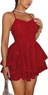 Women Glitter Romper Dress Lace Up Sleeveless Backless Jumpsuit Dress