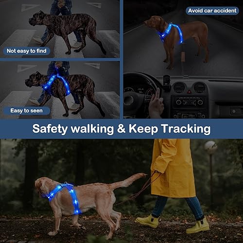 Miniatura 9 de KOSKILL Arnés para perro con luz LED, recargable, arnés iluminado para perro que brilla en la oscuridad, chaleco LED reflectante para perros, luces