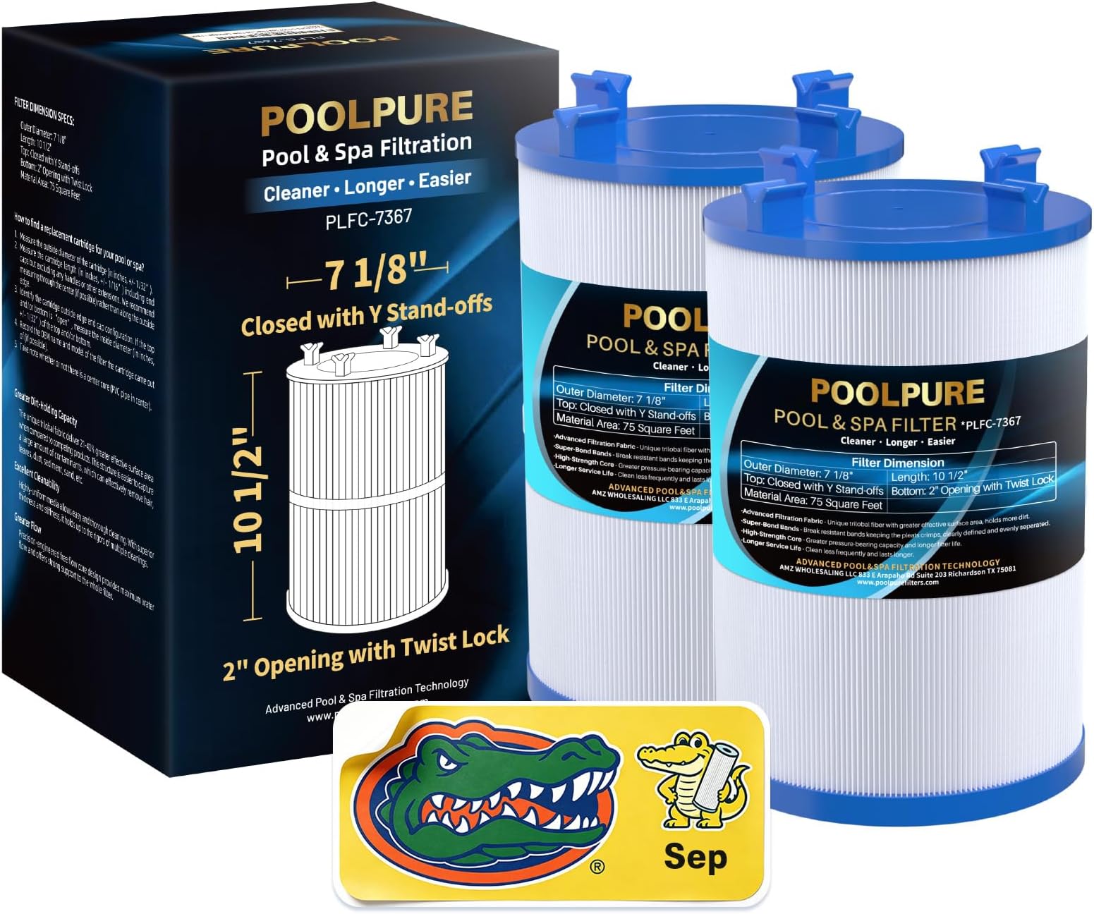 POOLPURE C-7367 Spa Filter Replaces PD075-2000, Dimension One 1561-00,2PACK | Compatible with Filbur FC-3059, Excel Filters XLS-7005, Aladdin 17541, Baleen AK-60035, 75 sqft Hot Tub Filter Cartridge