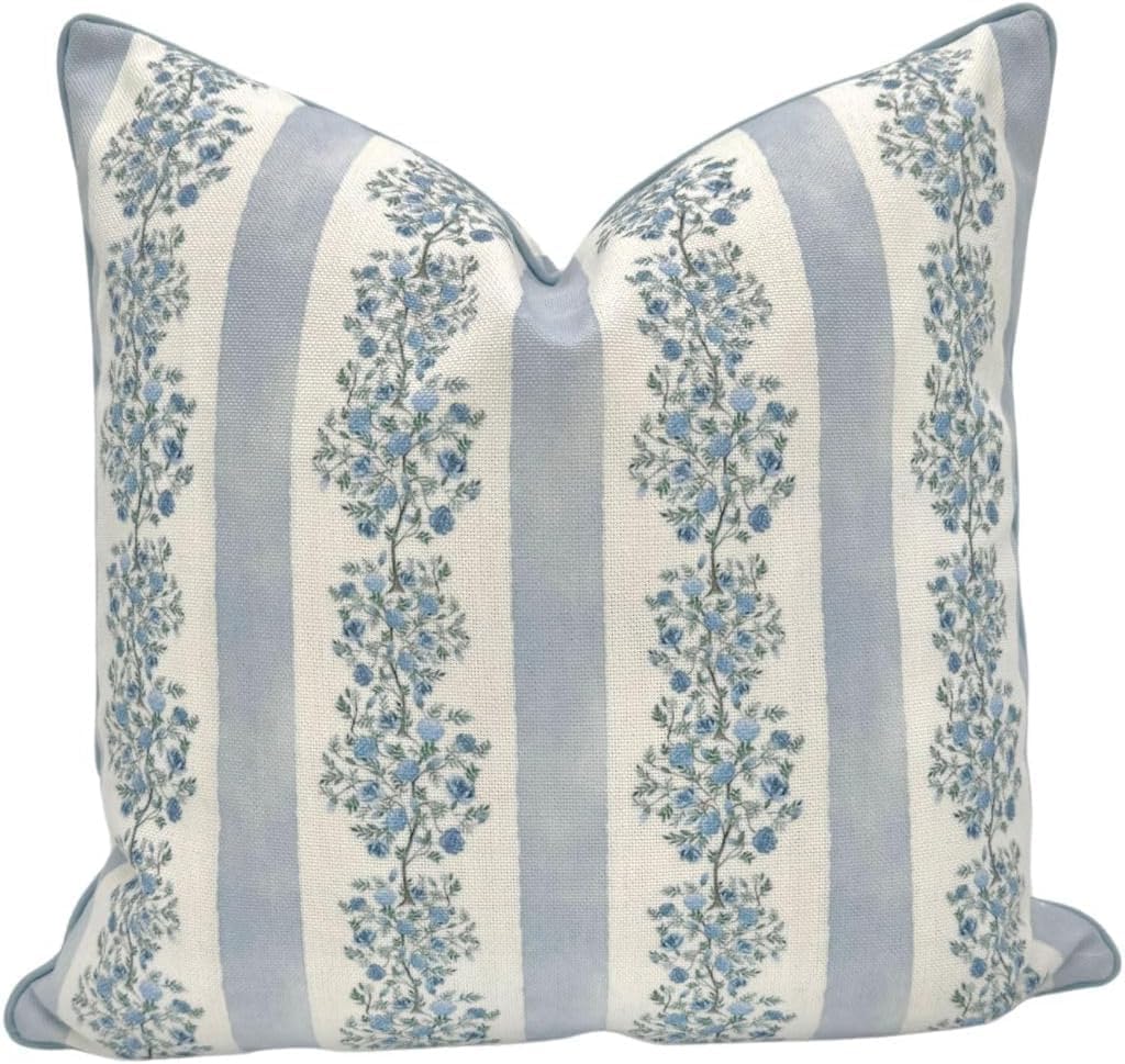 Jillien Harbor “The Juliet” Floral Block Print Pillow Cover – Soft Blue and Off-White Decorative Throw Pillow Cover – Grandmillennial Home Decor, 20″ x 20″ Jillien Harbor “The Juliet” Floral Block Print Pillow Cover – Soft Blue and Off-White Decorative Throw Pillow Cover – Grandmillennial Home Decor, 20″ x 20″