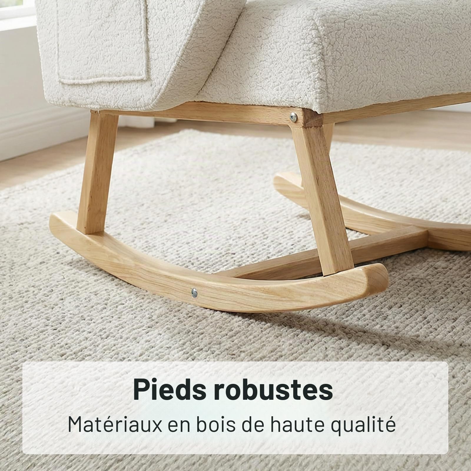 Fauteuil à Bascule avec Pieds en Bois Massif Rocking Chair avec Accoudoirs, Fauteuil Allaitement, Jusqu'à 136 kg, Fauteuil Relax de Lecture Confortable pour Salon Chambre à Coucher