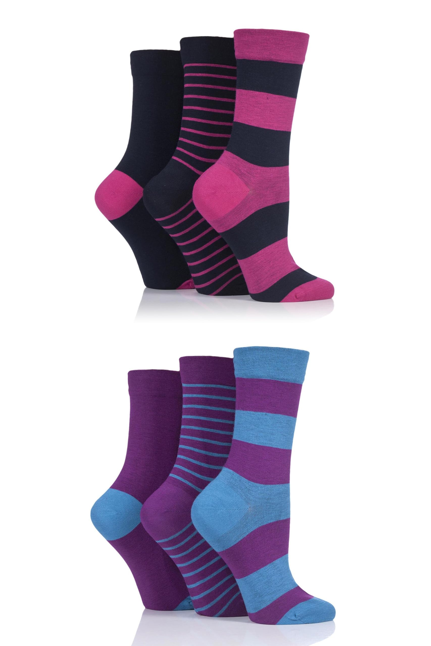 SockShop Ladies 6 Pair Socks - Soft, Breathable & Cooling Bamboo Socks with a Gentle Comfort Cuff in Plains and Stripes, Bright and Colourful Multipack Bold Stripe 4-8