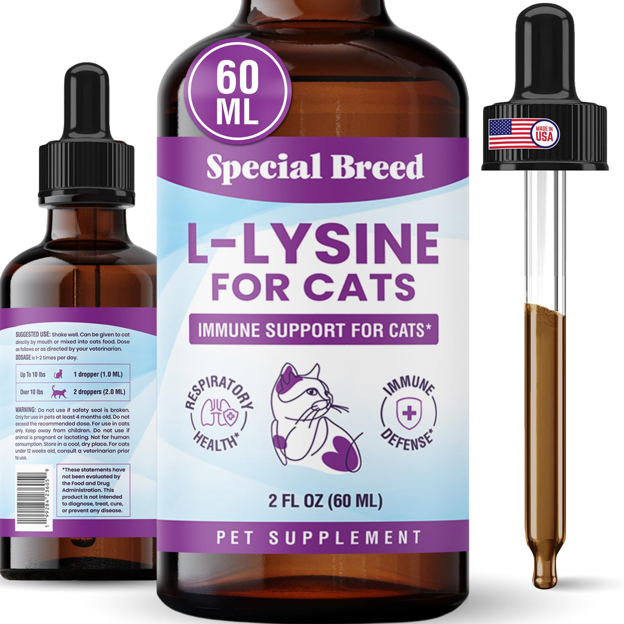 Special Breed Suplemento líquido de L-Lisina para gatos e filhotes 250 mg, 60 mL
