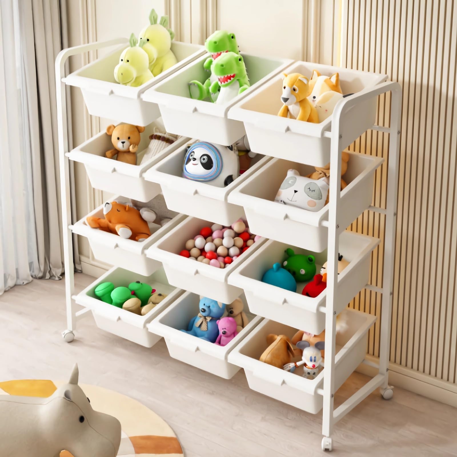 Toy Organizer with 12 Removable Storage Bins,4-Tier Shelves Kids Storage Organizer for Toys,Large Toy Storage Organizer Kids Toy Box for Playroom, Kids Room, Nursery,Multi-Purpose Toy Shelf