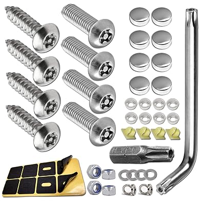 ZXFOOG Anti Theft License Plate Screws- Stainless Steel Bolts Fasteners Kits for Car Tag Frame Holder, Tamper Resistant Mounting Hardware,1/4"(M6) Security Screw Set,Rust Proof,Chrome Screw Caps