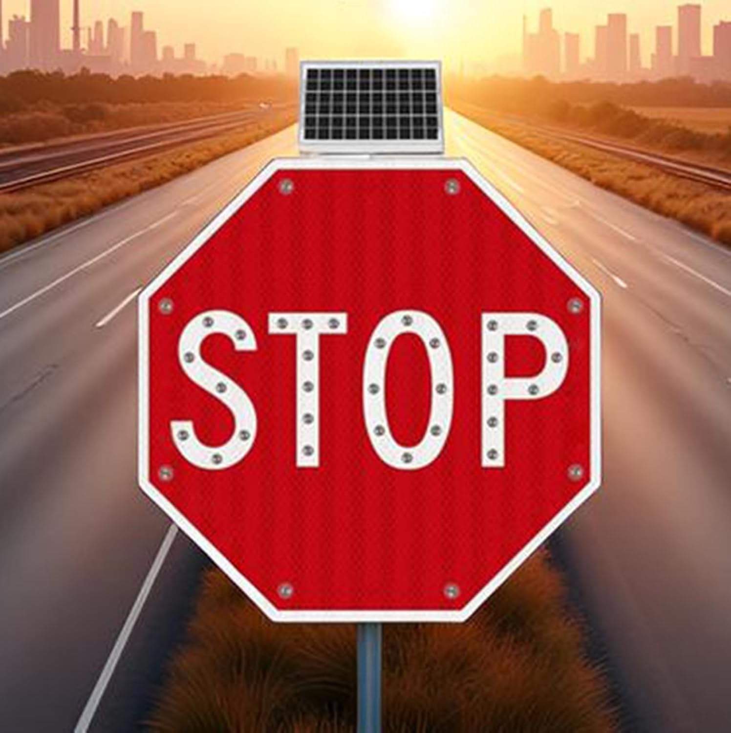 Solar-Powered LED Stop Sign - 24"/30" Flashing Traffic Signs with Engineer Grade Reflective Film - Durable Aluminum Octagon Road Sign for Enhanced Street Safety