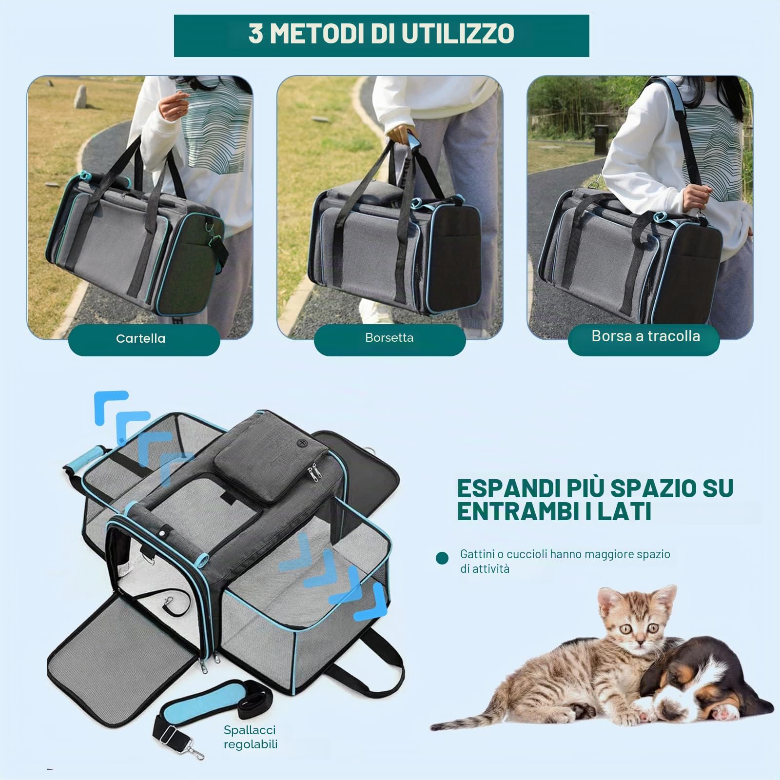PETCUTE Trasportino per Gatti,Approvato dalle Compagnie Aeree,Borsa Trasportino Gatto da Viaggio Morbida con Guinzaglio di Sicurezza,Espandibile e Pieghevole Trasportini per Cani con Coperta