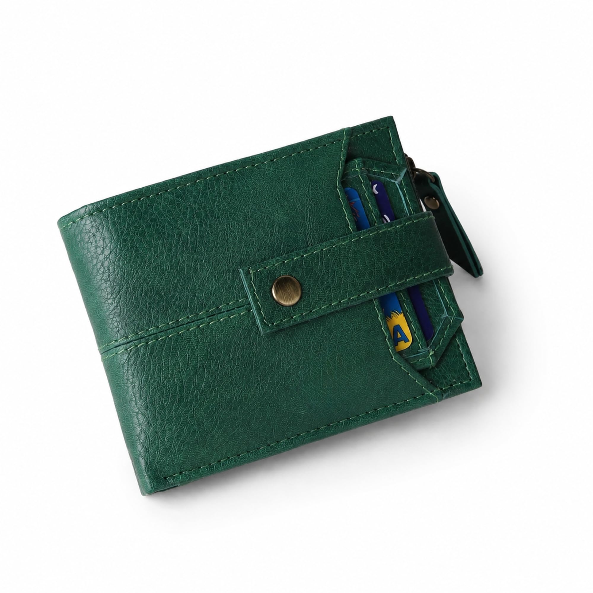 samtroh PU Leather Wallet for Men, Green, Compact Bifold with Zipper Coin Pocket, ID Window & Card Slots (Green)-picture-12