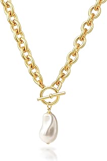 14K Gold/Silver Plated Chunky Thick Chain Toggle Clasp Necklace Dainty B...
