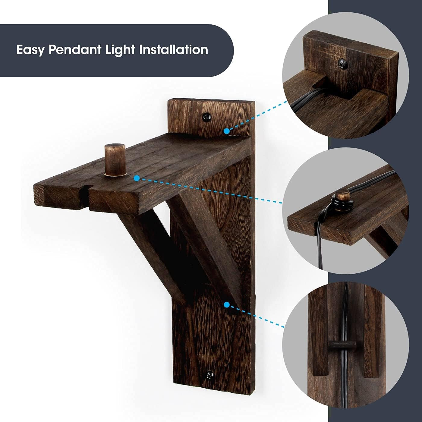 J JACKCUBE DESIGN Set of 2 Wall Mount Solid Rustic Wood Bracket Shelf for Hanging Sconce Pendant Lighting Fixture Lamps - MK1004A