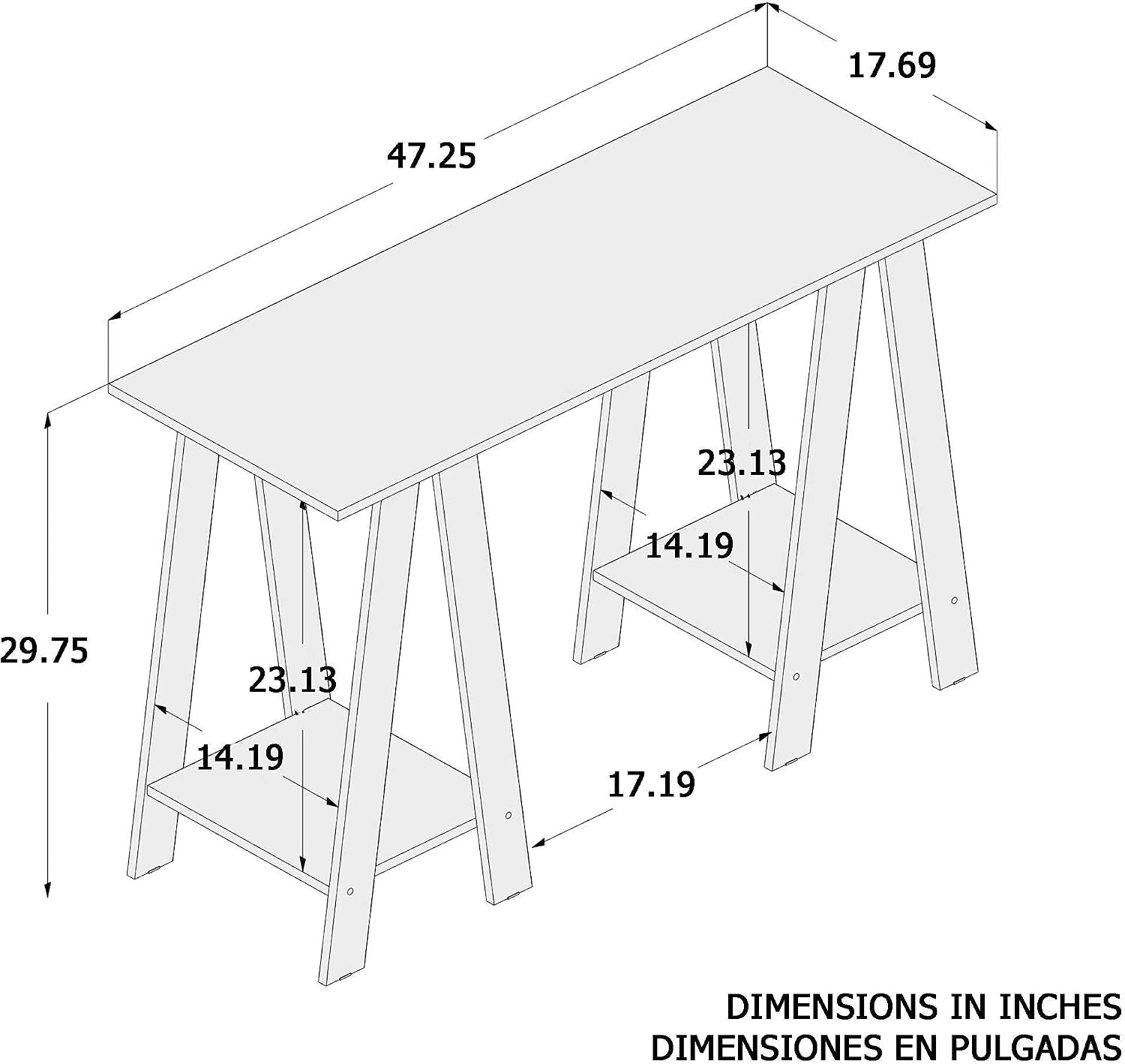 Technical drawing of Boahaus Sepang Computer Desk with dimensions