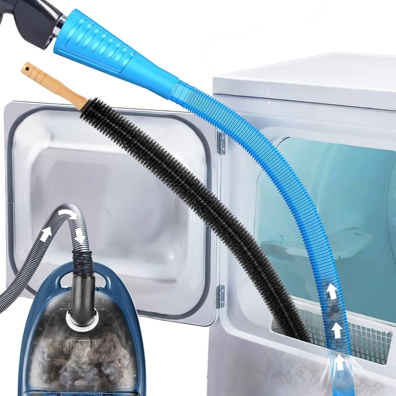 Fire Prevention Vent Cleaner Kit, Vent Hose Brush Lint Trap for Deep Cleaning Fire Prevention, Dryer Lint Brush and Vacuum Hose Attachment with Stretch Universal Connector-image-5