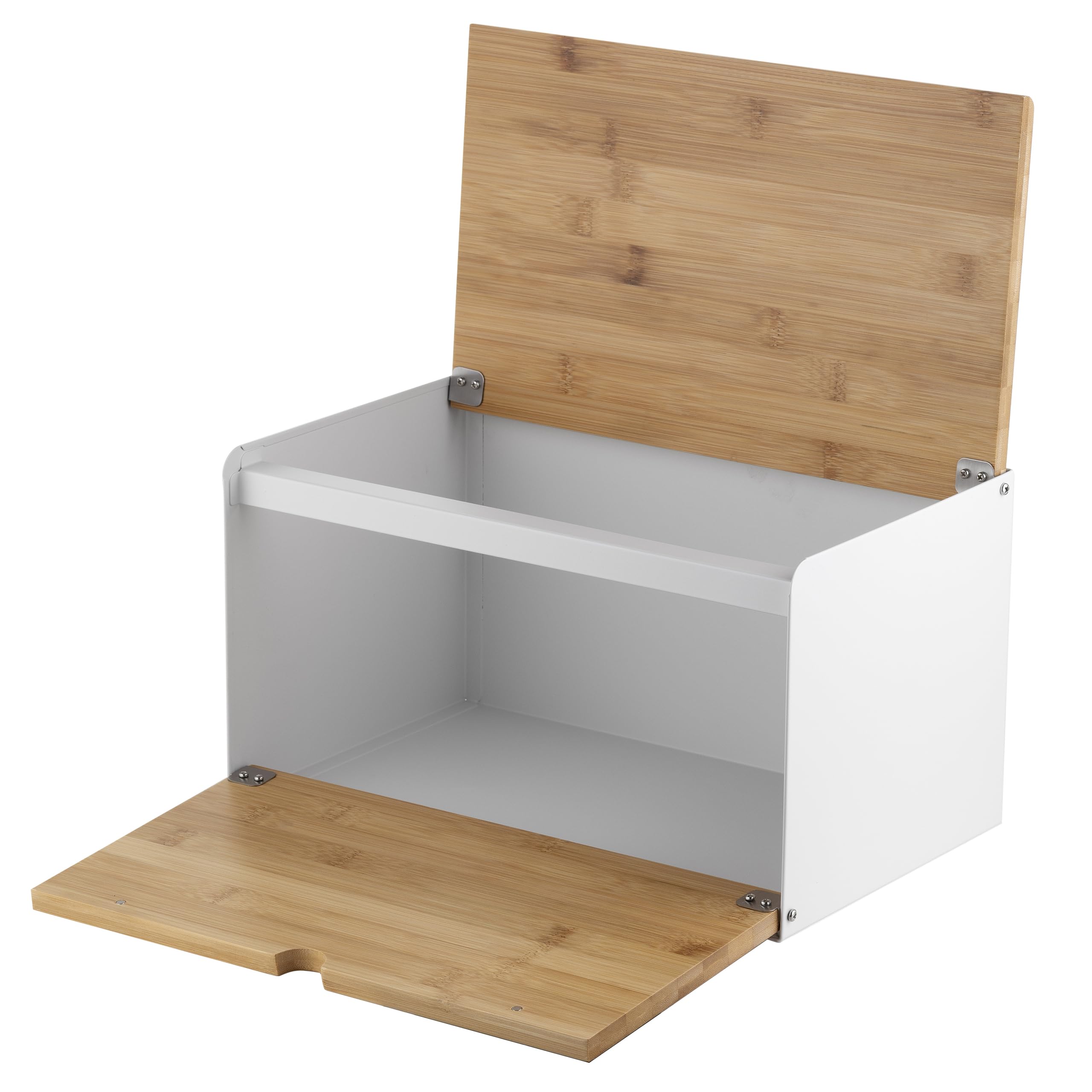 FLORINA Panera BRUSTO 35,5 x 21,5 x 19,5 cm I Acero con Tapa de Bambú I Panera Espaciosa y Moderna I Conservación de Pan Más Fresco I Contenedor de Pan para Cocina I Color: Blanco