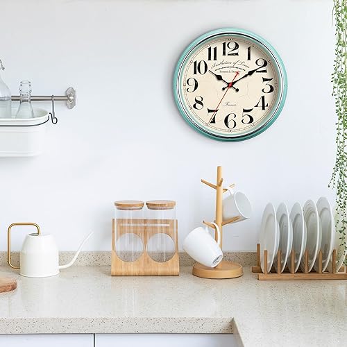 Miniatura 3 de Reloj de pared de metal de 12.4 pulgadas, estilo vintage, retro, silencioso, sin tictac, fácil de leer para sala de estar, cocina, dormitorio,
