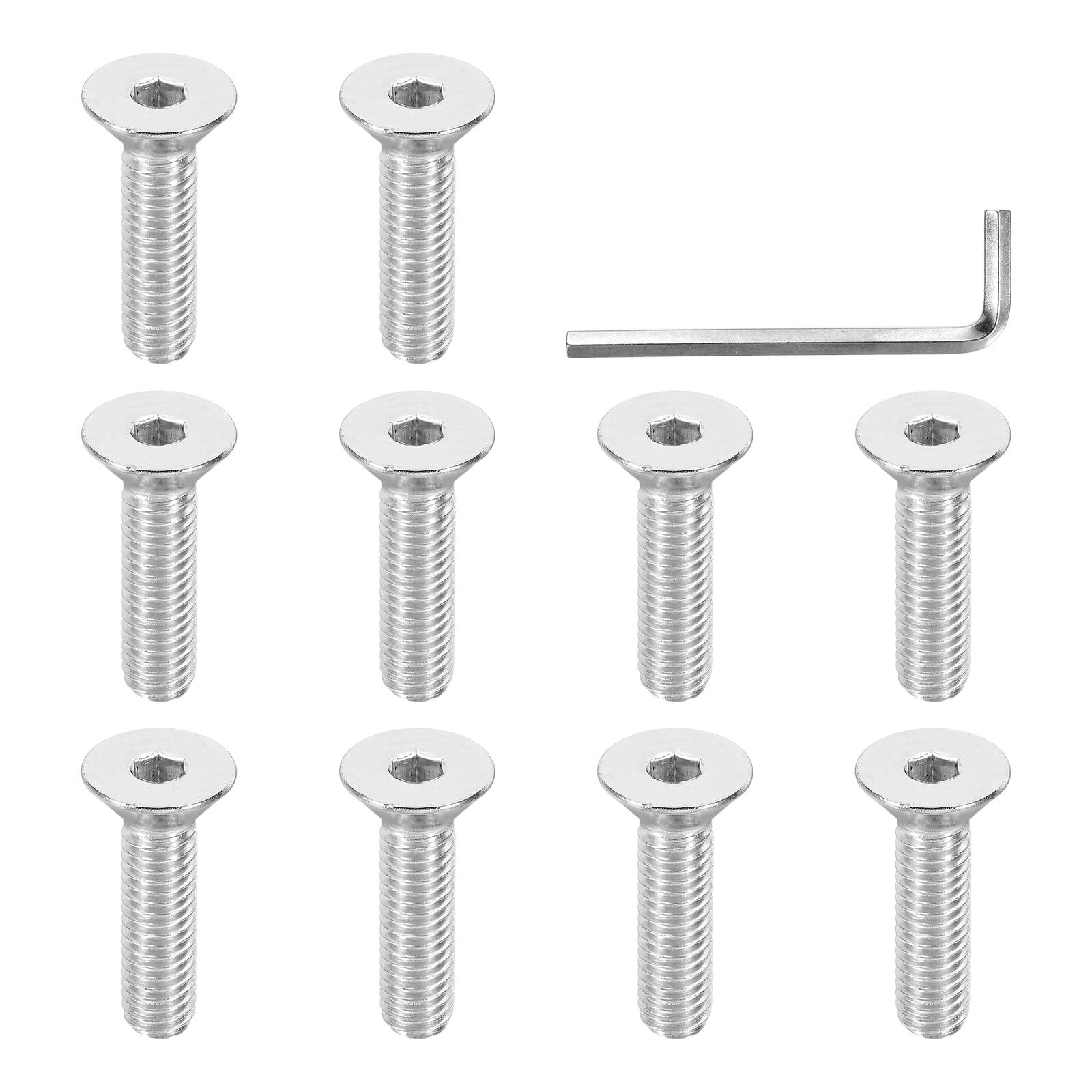 PATIKIL 3/8-16 x 1-1/2" Flat Head Socket Cap Screws, 10 Pcs Flat Countersunk Bolts Hex Socket Drive 304 Stainless Steel Machine Screws UNC Coarse Full Thread with Hex Spanner