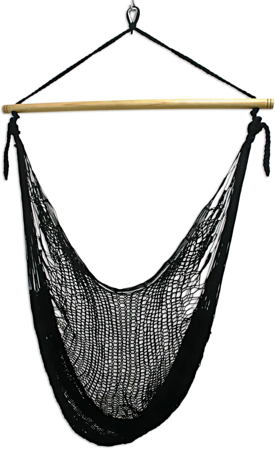NOVICA Artisan Handmade Hammock Swing Black Nylon Chair Mexico Solid [55in H x 39in W x 39in D] ' Caribbean Nights'