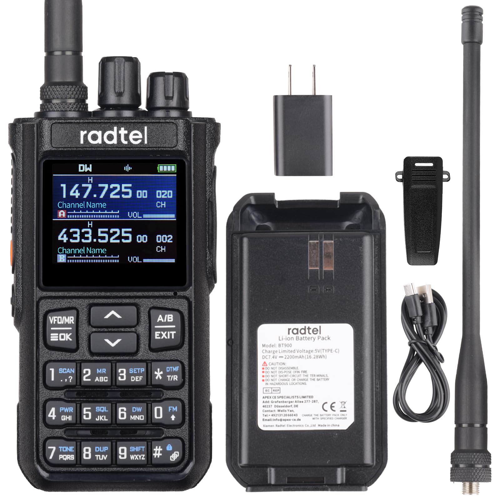 Radtel RT-900 8W Multi-Band Ham Radio Walkie Talkie, 256CH VHF/UHF Two-Way Radio, Air Band, NOAA, Marine & River for Outdoor, Emergency, Aviation Communication (None-Bluetooth Version)