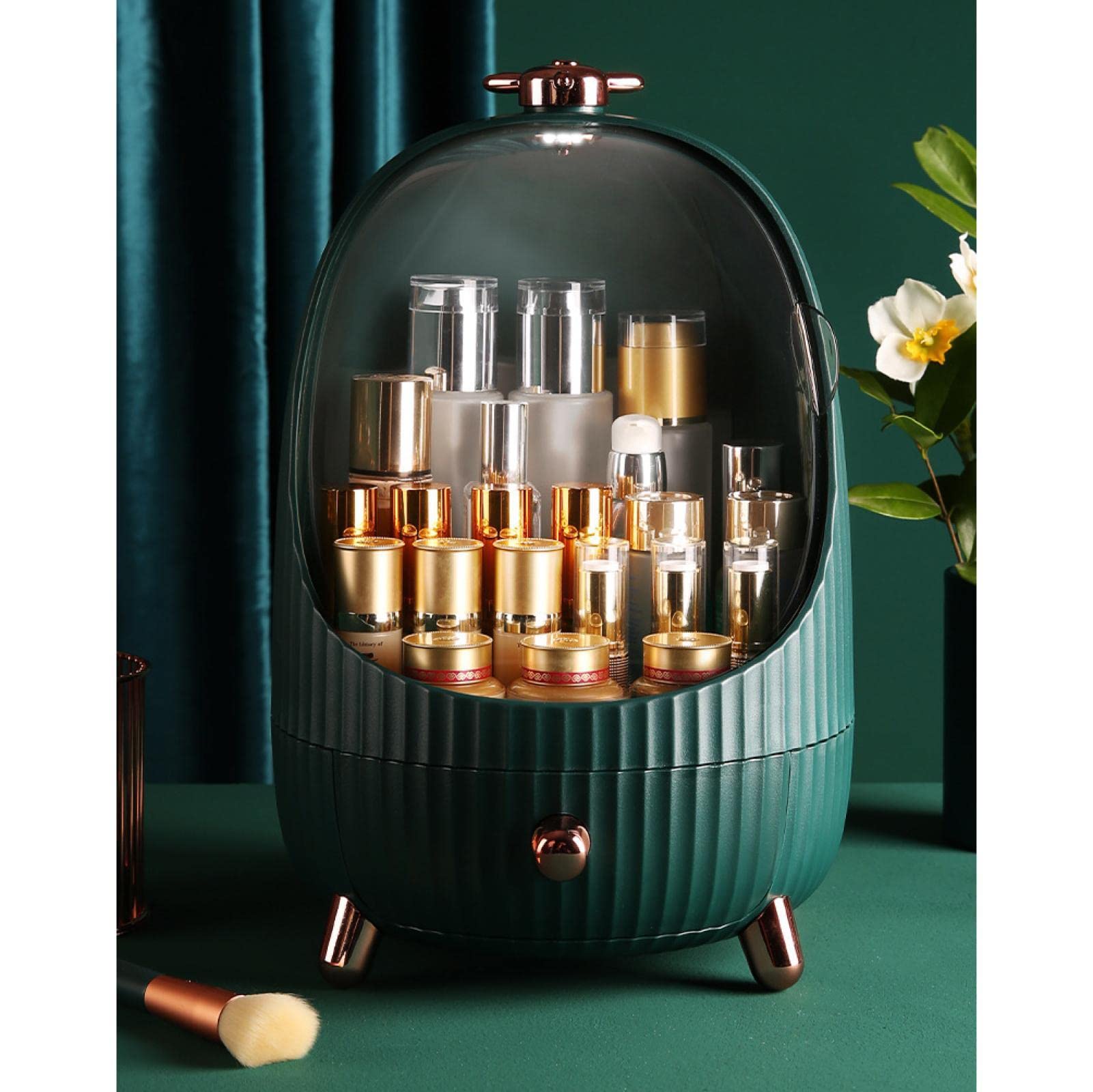 Caja de Almacenamiento de cosméticos Transparente Organizador de cajón de Maquillaje Caja de Maquillaje de joyería Contenedor Caja de Almacenamiento de Belleza de Escritorio Verde