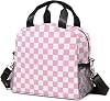 Lunch Bag Insulated Lunch Box ReusableWashableDurable Lunchbox Lightweight Lunch Tote Bag Pink Checkered, One Size