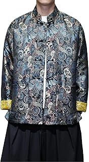Chaqueta de botones de rana jacquard de estilo chino para hombre, traje de invierno, chaqueta de bloque de color, Negro , M