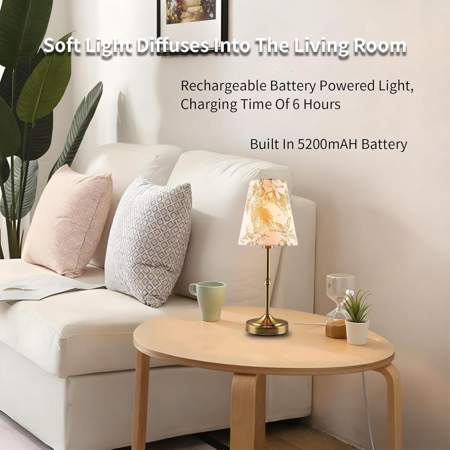Table Lamps, Rechargeable Table Lamp - Wireless Desk Lamp with Fabric Shade, 3 - Level Warm Light, 24 - Hour Runtime for Home & Office