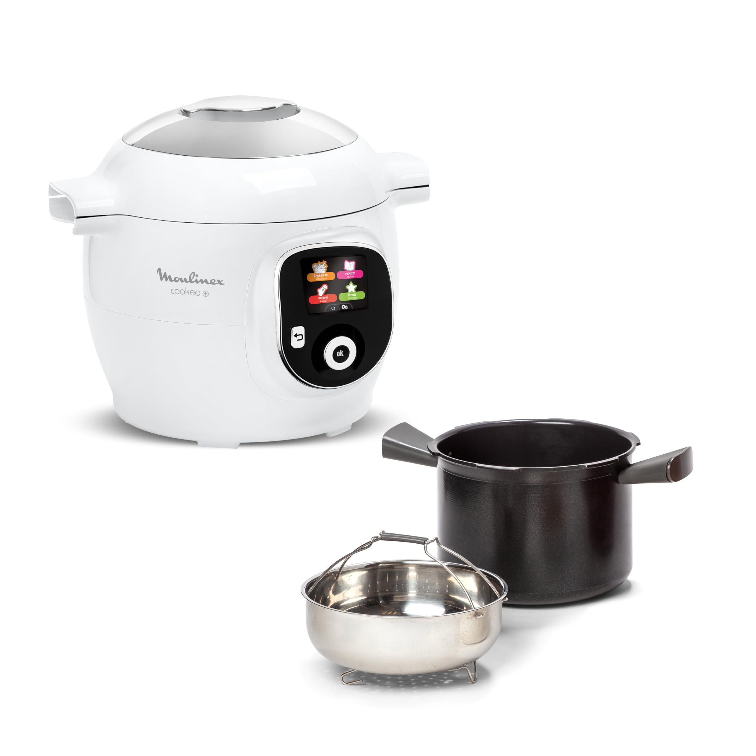 Moulinex, Cookeo Multicuiseur intelligent 6L, 80 recettes intégrées, Cuisson sans surveillance, Ecran intuitif, Guide de cuisson, Application MyMoulinex, 1600W, Blanc, 15 ans réparabilité CE854110