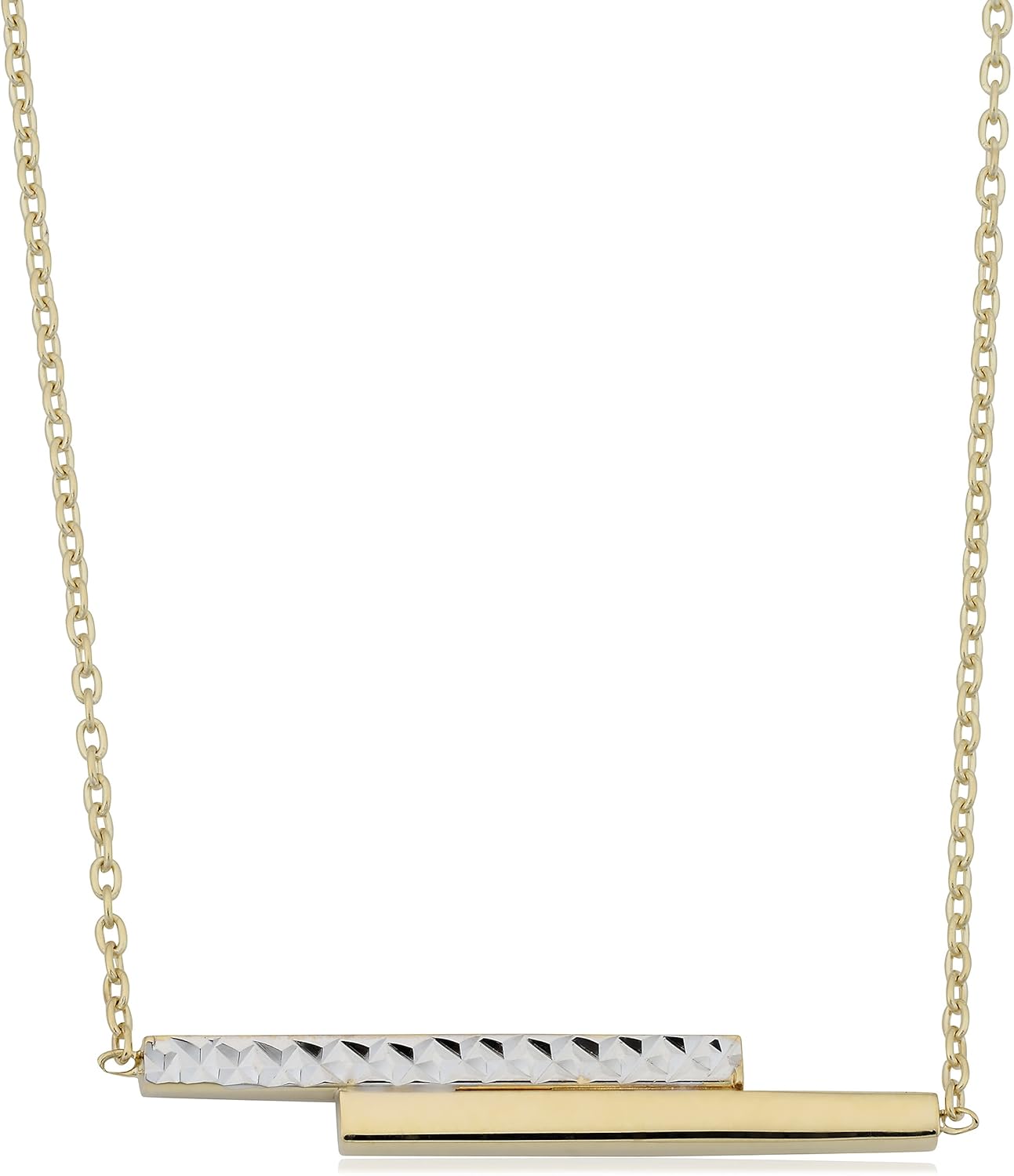 Kooljewelry 10k Two-Tone Gold Double Bar on Adjustable Length Cable Chain Necklace (up to 18 inch)